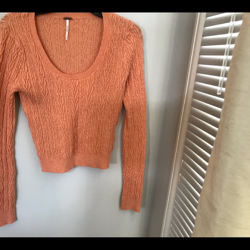 Free People Small Orange Cropped Cable Knit Sweater Sz: L - Picture 9 of 9